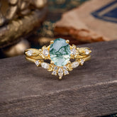 Nature-Inspired Moss Agate Engagement Ring Set – Oval Shape